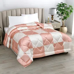LINENWALAS Happy Sleeping Rose Gold & White Checked AC Room 300 GSM Double Bed Duvet-image-55