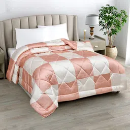 LINENWALAS Happy Sleeping Rose Gold Checked Vegan Silk AC Room 233 GSM Single Bed Duvet-image-6