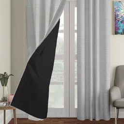 HOUZZCODE Set Of 2 Grey Abstract Printed Blackout Window Curtains-10