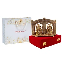 INTERNATIONAL GIFT Gold Toned Textured Laxmi Ganesh God Idol Statue-8