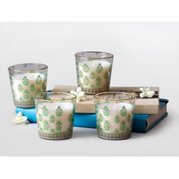 Mirooh Green 4 Pieces Printed Round Glass Scented Candles-22