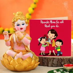 TIED RIBBONS Gift For Mom 2-Pieces Special Krishna Idol Statue with Greeting Card-image-27