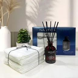 Nautica White 15 Pieces Bamboo Face Towels & Reed Diffuser 80 ml-9