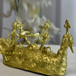 SOWPEACE Gold Toned Textured Brass Dhokra boat of ancient times Showiece-image-24