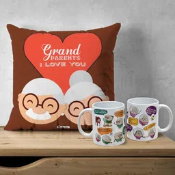 Indigifts Set of 2 Ceramic Coffee Mugs With Grandparents I Love You Pre-Filled Cushion-image-10
