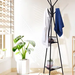 KriShyam Black Hall Tree With 6 Hook & 2 Tier Shelves Planter-picture-58