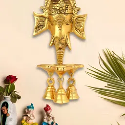 INTERNATIONAL GIFT Gold Toned Ganesha With Three Bells Idol Wall Hanging Showpiece-image-94