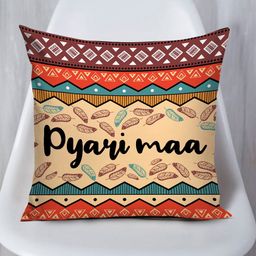 TIED RIBBONS Beige & Green Mom Printed Square Cushion Cover with Filler-15