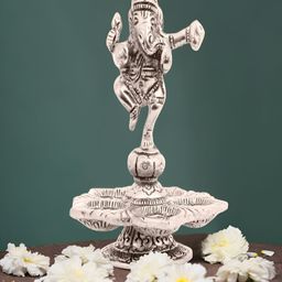INTERNATIONAL GIFT Silver Toned Religious Dancing Ganesha Metal Showpiece-image-88