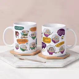Indigifts Grandpa and Grandma Dialogues Printed Set of Ceramic Coffee Mugs-image-99