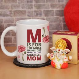 TIED RIBBONS White & Red 2-Pieces Mom Printed Ceramic Coffee Mug With Ganesha Idol Statue-98