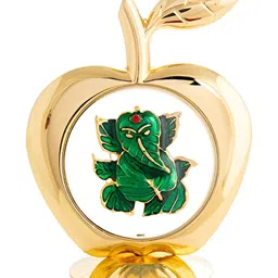 INTERNATIONAL GIFT Gold toned & Green Apple Shape Leaf Green Ganesha Showpiece-3