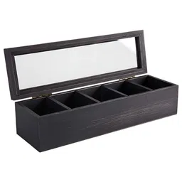 WHITEWHALE Black & Transparent 5 Compartment Tea Bags Organizer With Glass Window-22