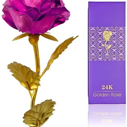 INTERNATIONAL GIFT Gold Toned & Pink Rose Flower With Leaf-image-92