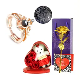 TIED RIBBONS Red & White 4 Pieces Ring Heart Box Rose & Card Gift Sets-20