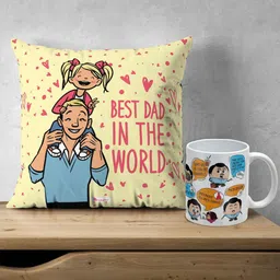 Indigifts Best Dad In the World Printed Cushion and Dialogues Printed Ceramic Coffee Mug-image-2
