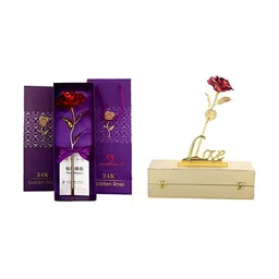 INTERNATIONAL GIFT Gold toned & Red Red Rose With Stand Home Gift Sets-image-21