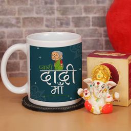 TIED RIBBONS 2-Pieces Green Printed Mug with Ganesha Idol Mothers Day Gift Set-5