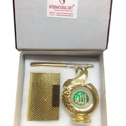 INTERNATIONAL GIFT Gold Toned 3-Pcs Pen Card Holder & Peacock Shape Muslim God Gift Set-7