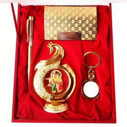 INTERNATIONAL GIFT 4-Pcs Pen Card Holder Key Ring & Peacock Shaped Radha Krishna & Box-picture-22