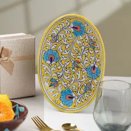 Folkstorys Yellow & Blue Printed Ceramic Tray Home Gift Set-image-22