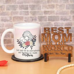 TIED RIBBONS2-Pieces Mom Printed Coffee Mug with Wooden Showpiece Mothers Day Gift Set-image-2