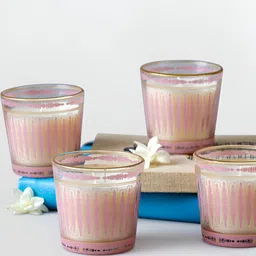 Mirooh Bela Buta Purple 4 Pieces Textured Round Glass Votive Scented Candles-21