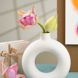 Folkstorys White Ceramic Vase Home Gift Set-image-23