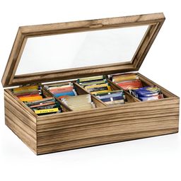 WHITEWHALE Brown & Transparent Wooden 8 Compartment Tea Bags Organizer With Glass Window-50
