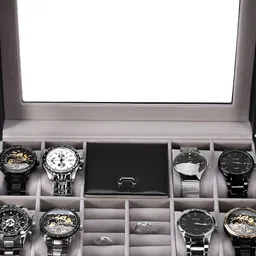 KriShyam Black 8 Slot Watch & 2 Slot Ring Stud Earrings Jewelry Organizer-22