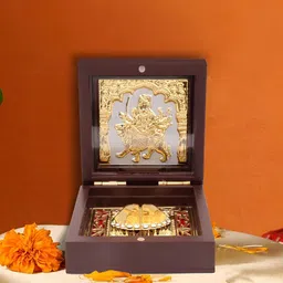 INTERNATIONAL GIFT Goldtoned and Brown Durga Mata With Charan Paduka Gift Set-image-17