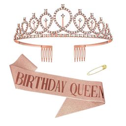 Yellow Chimes Women 2Pcs Embellished Crown & Birthday Girl Sash-image-20