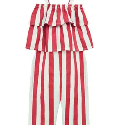 A T U N Girls Red & White Striped Basic Jumpsuit-image-60
