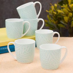 JCPL White & Blue 6 Pieces Printed Ceramic Glossy Cups 200 ml Each-10