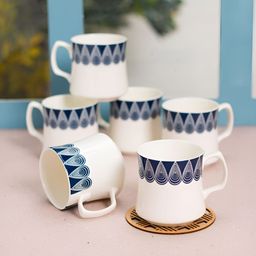 JCPL White & Blue 6 Pieces Printed Ceramic Glossy Cups 200 ml Each-22