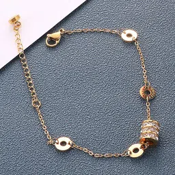 Jewels Galaxy Gold-Plated Cubic Zirconia Studded Contemporary Link Bracelet-5