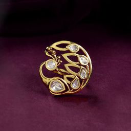 Voylla Gold Plated Kundan Studded Finger Ring-image-35