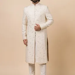 Tasva Men Off White Embroidered Sherwani Set-picture-7