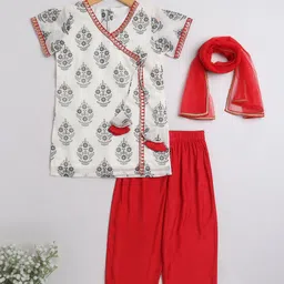 The Magic Wand Girls Ethnic Motifs Printed Angrakha Kurti With Salwar & With Dupatta-image-49