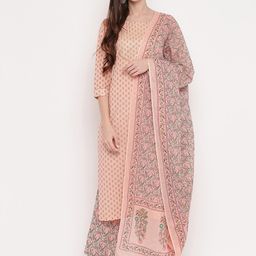 KALINI Women Peach-Coloured Ethnic Motifs Printed Panelled Gotta Patti Pure Cotton Kurta with Trousers &-picture-5