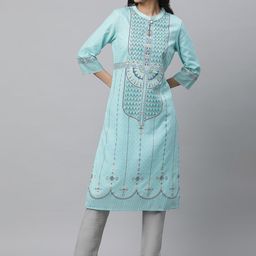 AURELIA Ethnic Motifs Printed Mandarin Collar Straight Kurta-90