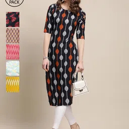 7Threads Women Pack of 6 Printed Crepe Kurta-image-70