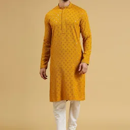 RAJUBHAI HARGOVINDAS Geometric Embroidered Chikankari Sequinned Kurta-image-76