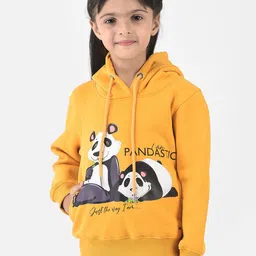 Crimsoune Club Girls Yellow Printed Hooded Sweatshirt-image-40