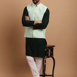 SOJANYA Embroidered Pure Cotton Kurta & Pyjamas with Nehru jacket-picture-19