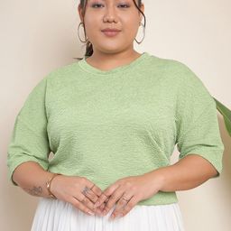 CURVY STREET Plus Size Textured Round Neck Top-52