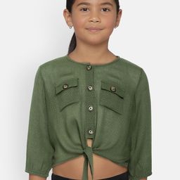 Global Desi Girls Olive Green Top-image-30