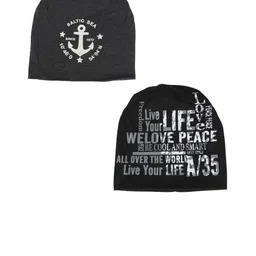 iSWEVEN Unisex Grey & White Printed Beanie-image-55