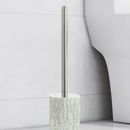 OBSESSIONS Grey & White Printed  Freestanding Polyresin Toilet Brush with Holder-72