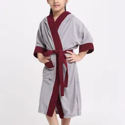 Creeva Solid Hooded Bath Robe-20